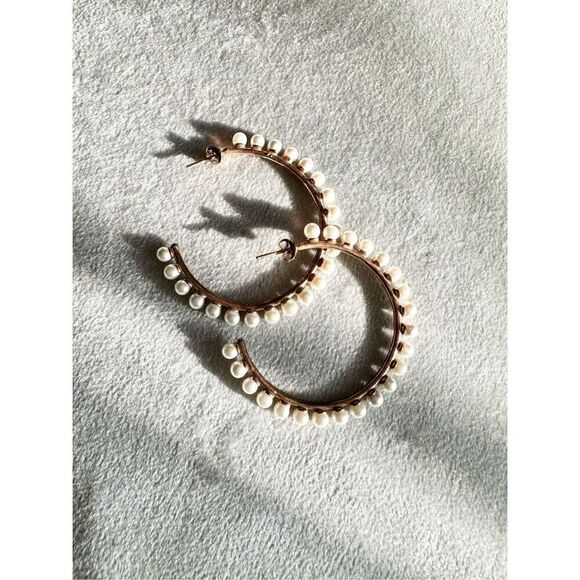Pearl hoop rose gold earrings - used - Picture 1 of 2